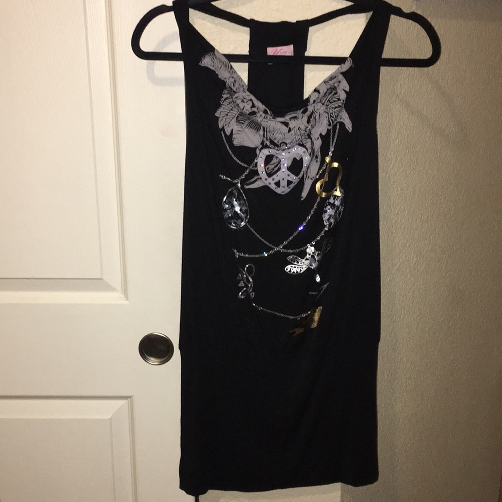 Black top with jewels.